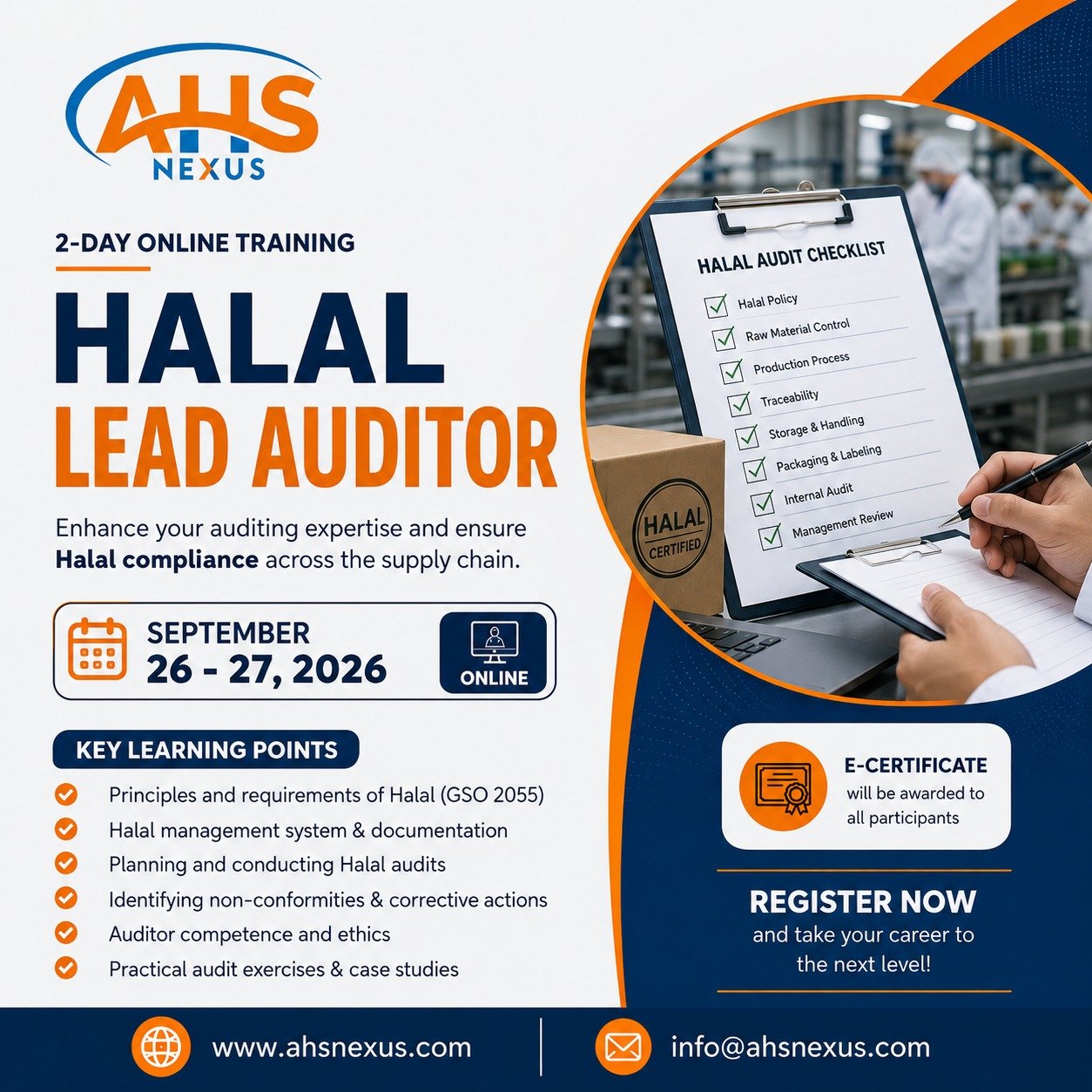 AHS NEXUS Announces Halal Lead Auditor & Inspection Training Course