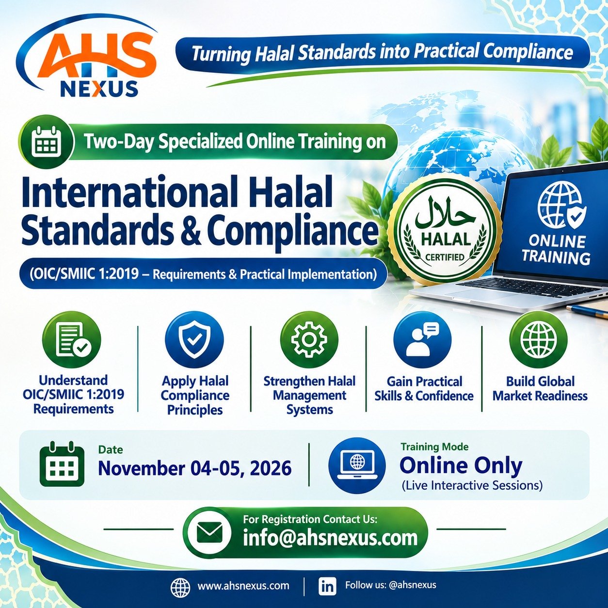 Two-Day Specialized Online Training on International Halal Standards & Compliance (OIC/SMIIC 1:2019 – Requirements & Practical Implementation)